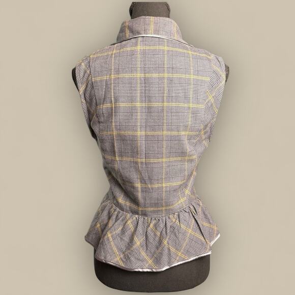 Y2K Top Women Gray Button Up Shirt Vest Large Alice Cullen Plaid Preppy Candies - Picture 3 of 4